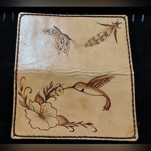 Vintage Bohemian Hand Tooled Bifold Leather Wallet Hummingbird Butterfly Flowers